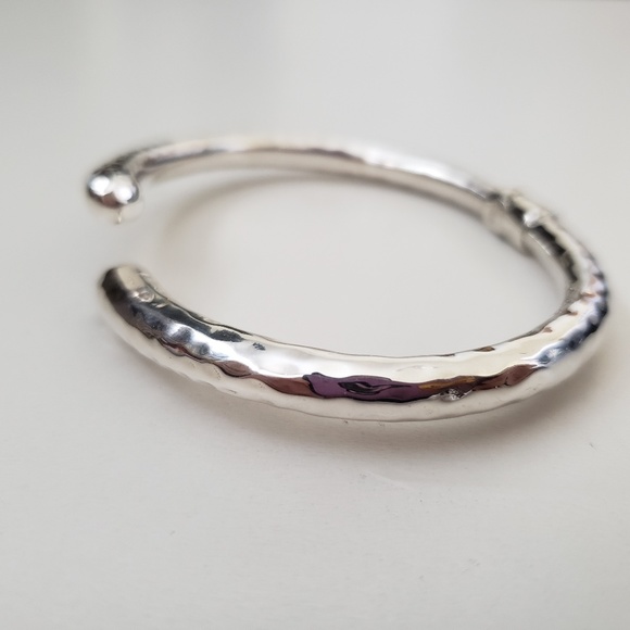 925 Sterling Silver Hammered Bypass Cuff Bracelet - Picture 7 of 10